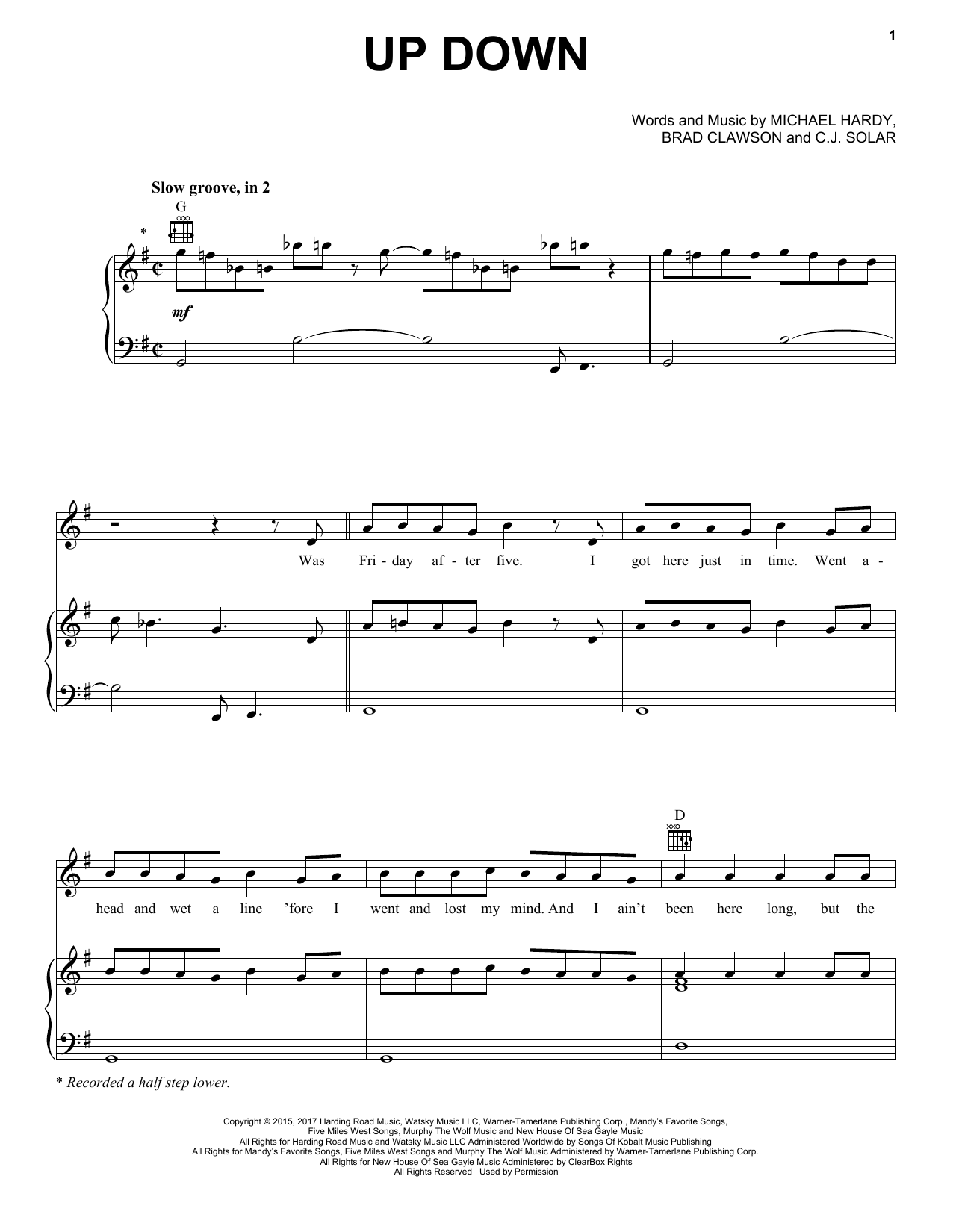 Morgan Wallen Up Down (feat. Florida Georgia Line) Sheet Music Notes & Chords for Piano, Vocal & Guitar (Right-Hand Melody) - Download or Print PDF