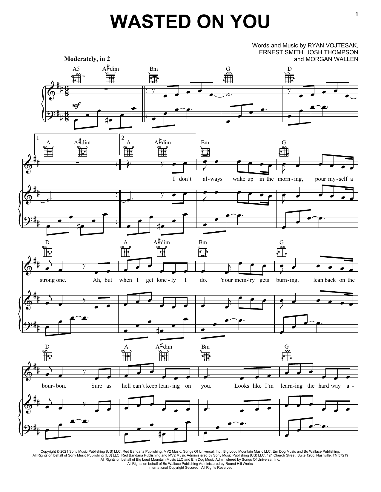 Morgan Wallen Wasted On You Sheet Music Notes & Chords for Easy Guitar Tab - Download or Print PDF