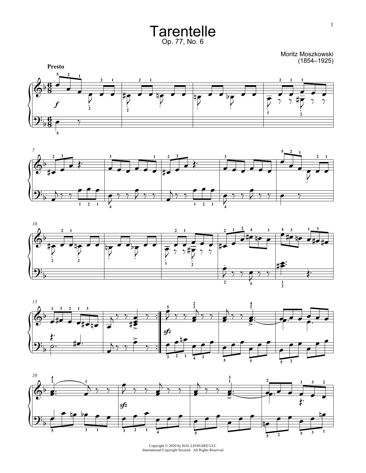 Moritz Moszkowski Tarantella, Op. 77, No. 6 Sheet Music Notes & Chords for Educational Piano - Download or Print PDF