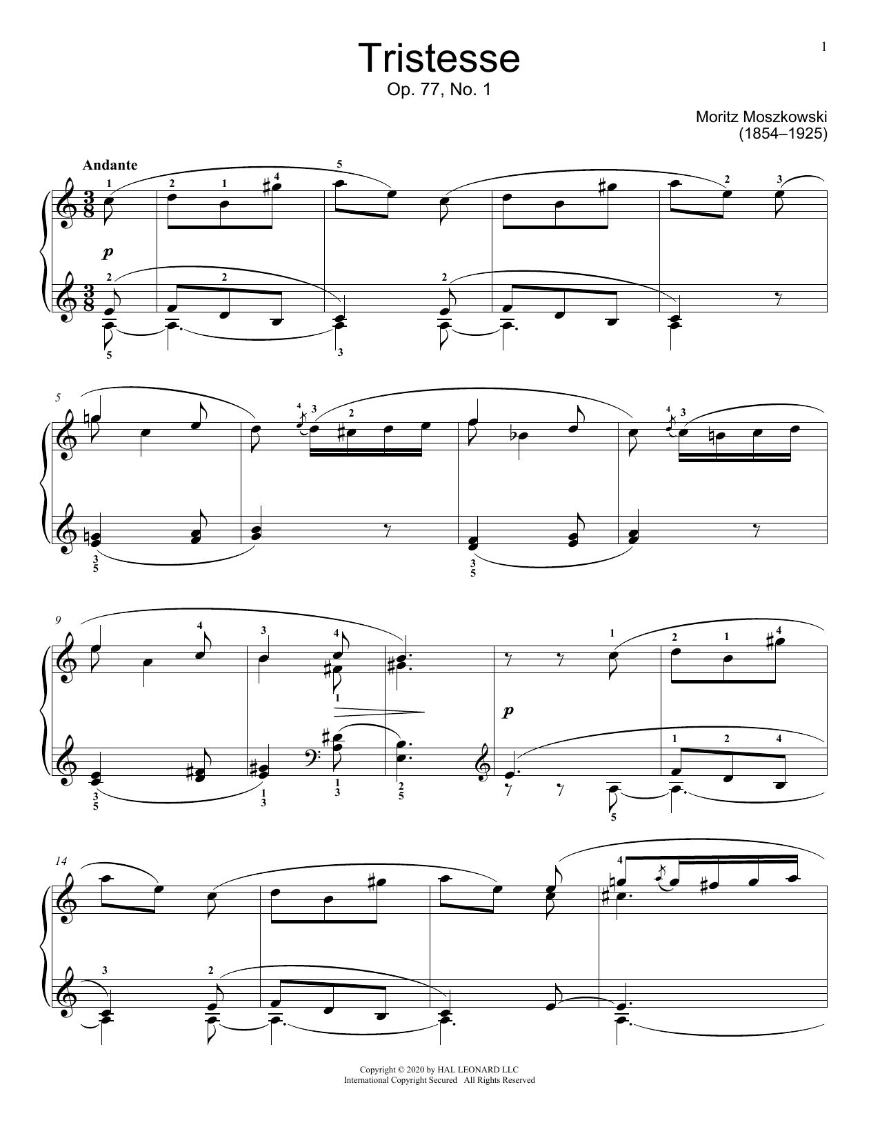 Moritz Moszkowski Tristesse, Op. 77, No. 1 Sheet Music Notes & Chords for Educational Piano - Download or Print PDF