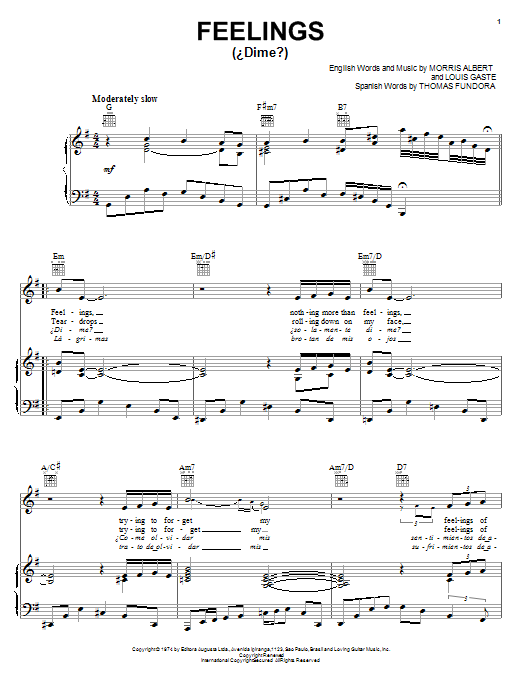 Morris Albert Feelings Sheet Music Notes & Chords for Easy Piano - Download or Print PDF