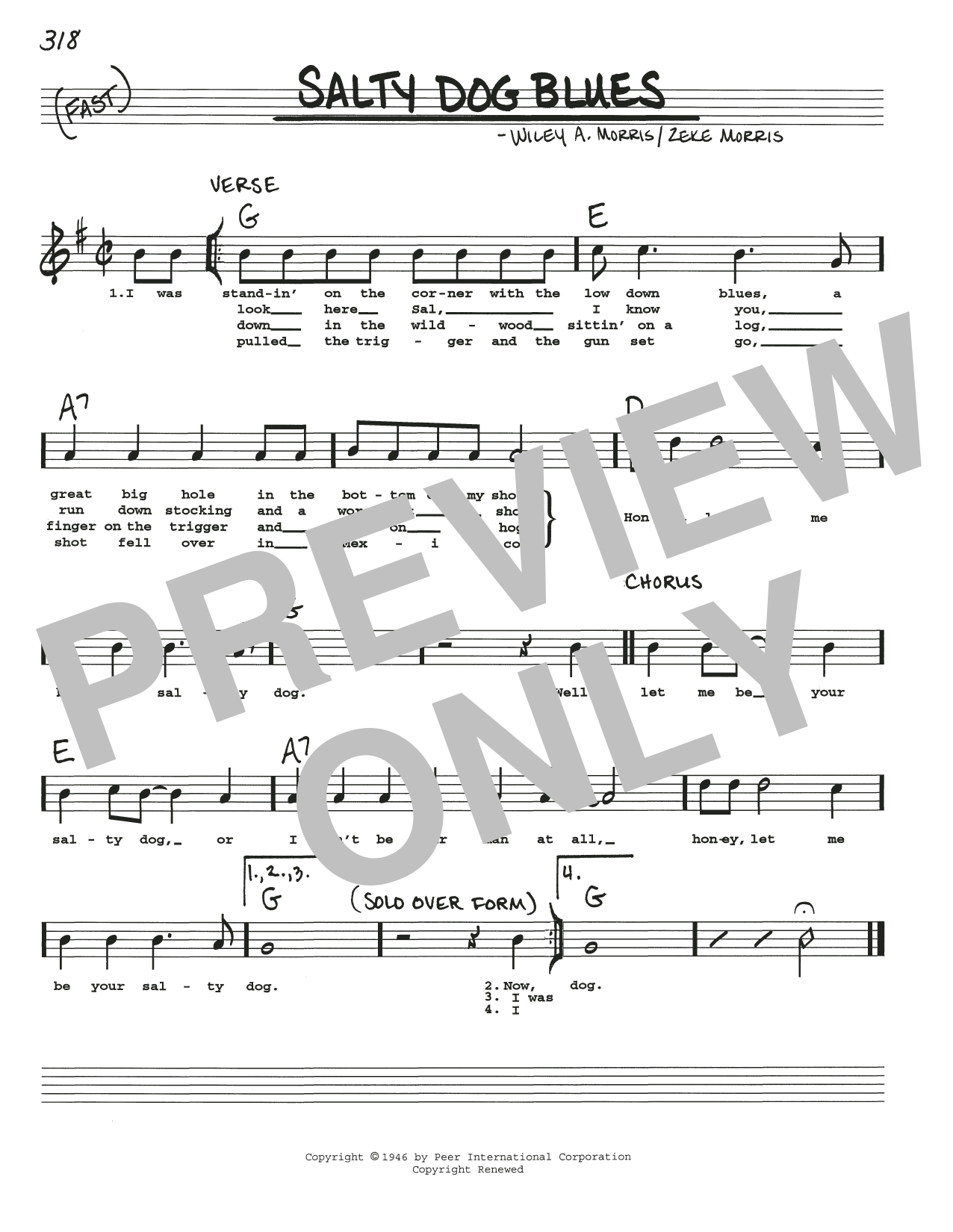 Morris Brothers Salty Dog Blues Sheet Music Notes & Chords for Real Book – Melody, Lyrics & Chords - Download or Print PDF