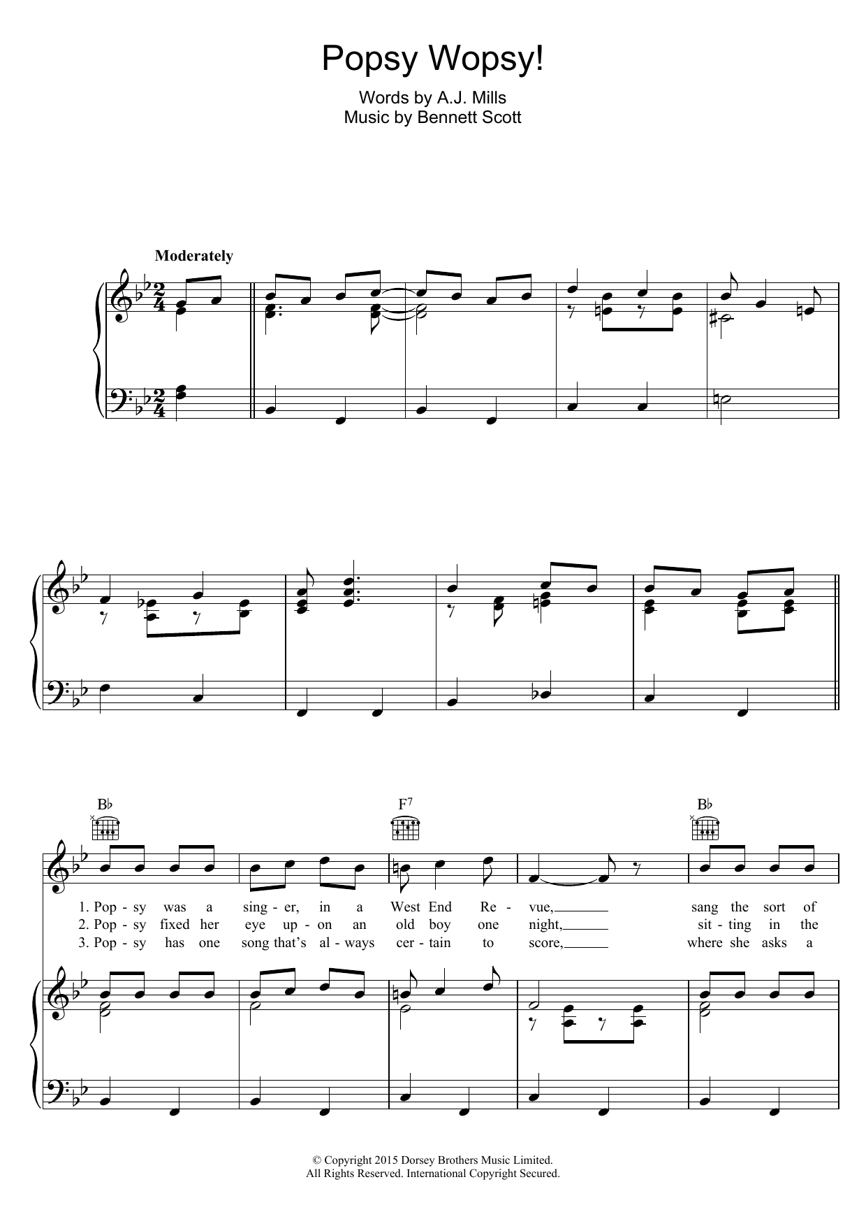 Morris Dixon Popsy Wopsy Sheet Music Notes & Chords for Piano, Vocal & Guitar (Right-Hand Melody) - Download or Print PDF