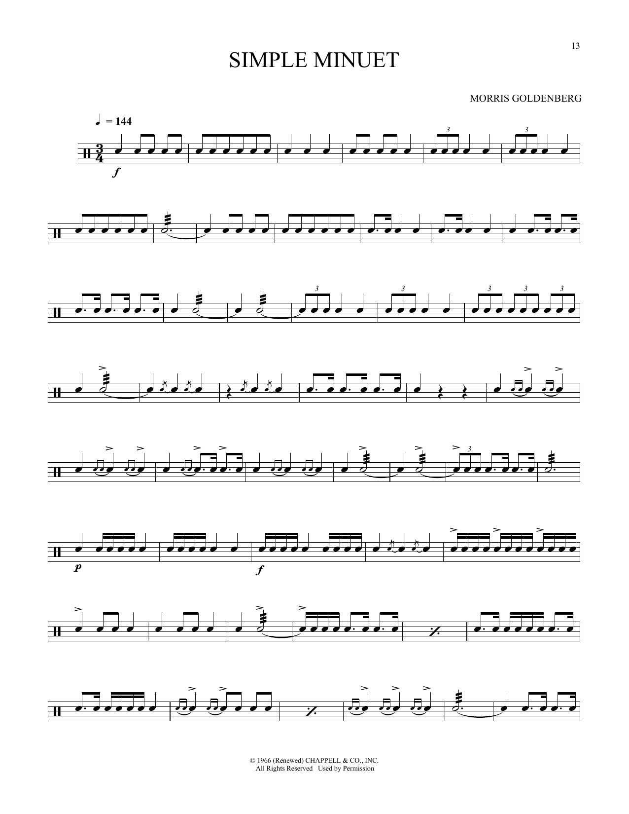 Morris Goldenberg Simple Minuet Sheet Music Notes & Chords for Snare Drum Solo - Download or Print PDF