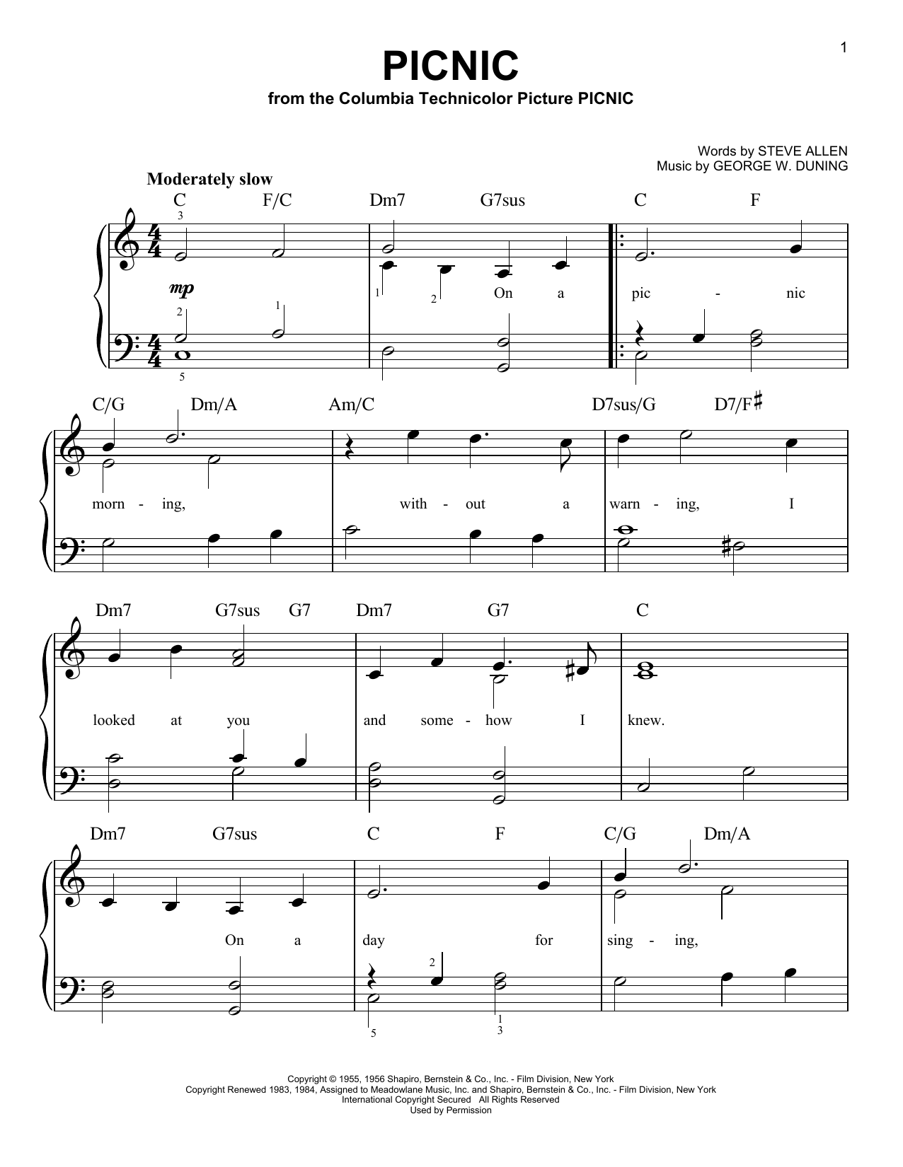 Morris Stoloff Picnic Sheet Music Notes & Chords for Piano - Download or Print PDF