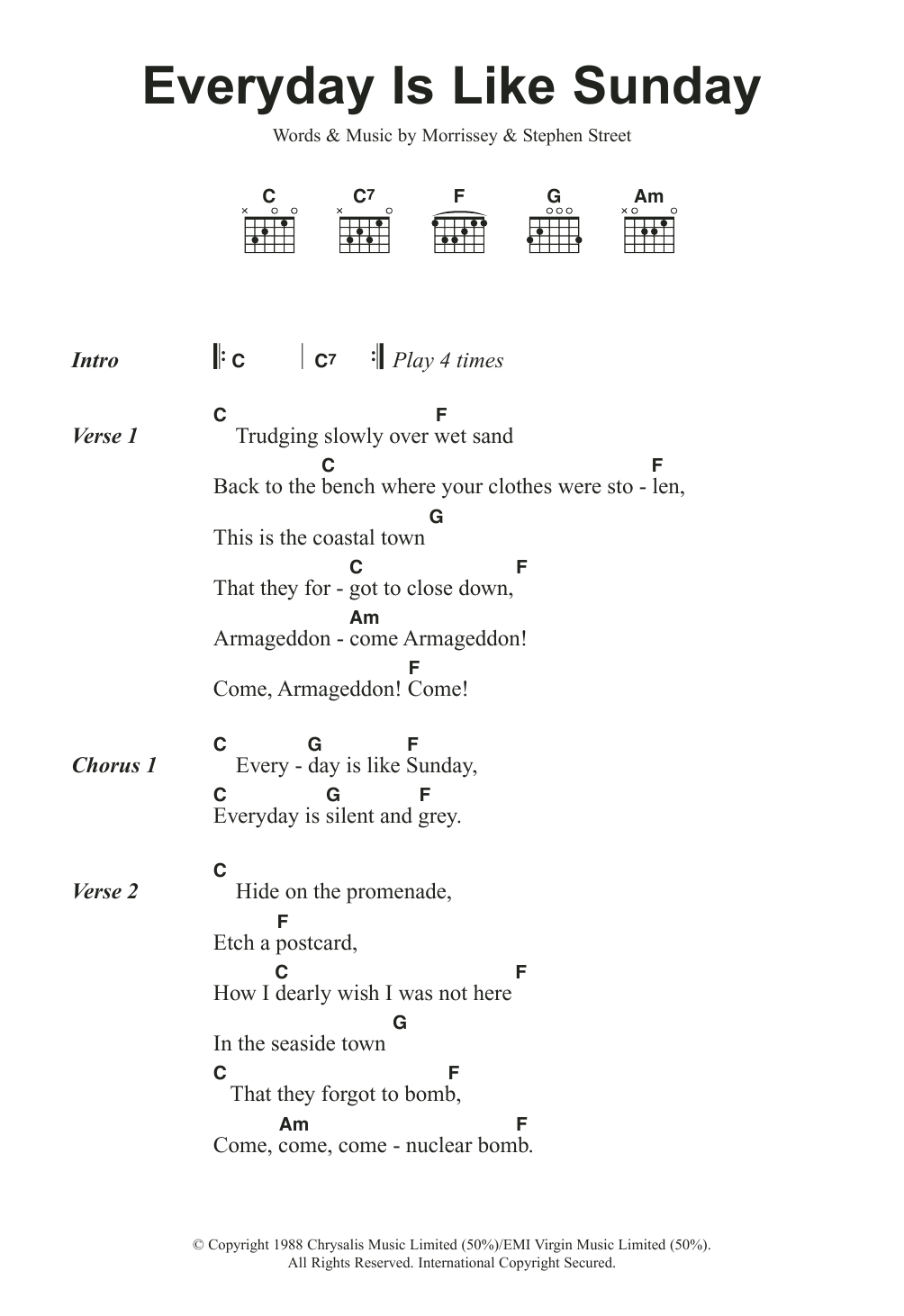 Morrissey Everyday Is Like Sunday Sheet Music Notes & Chords for Lyrics & Chords - Download or Print PDF