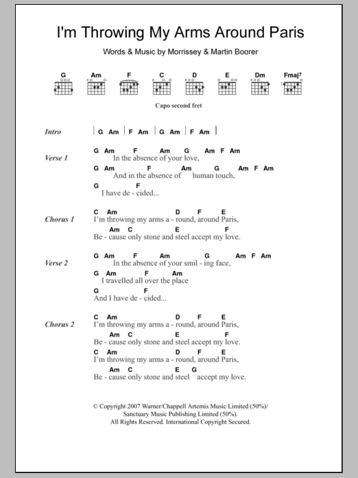 Morrissey I'm Throwing My Arms Around Paris Sheet Music Notes & Chords for Lyrics & Chords - Download or Print PDF