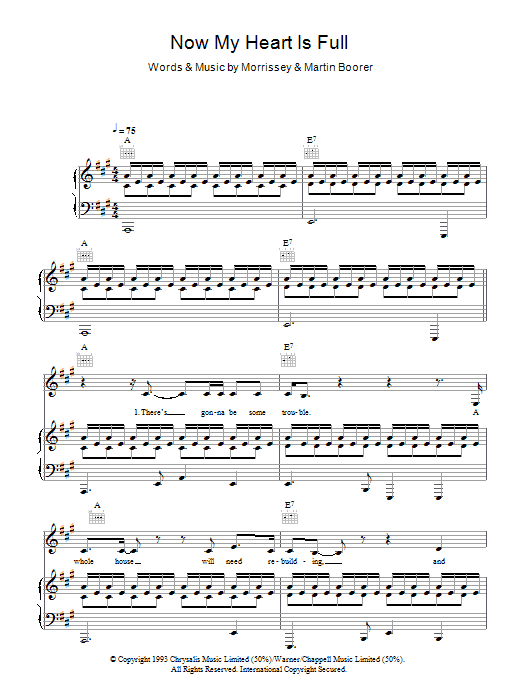 Morrissey Now My Heart Is Full Sheet Music Notes & Chords for Piano, Vocal & Guitar - Download or Print PDF
