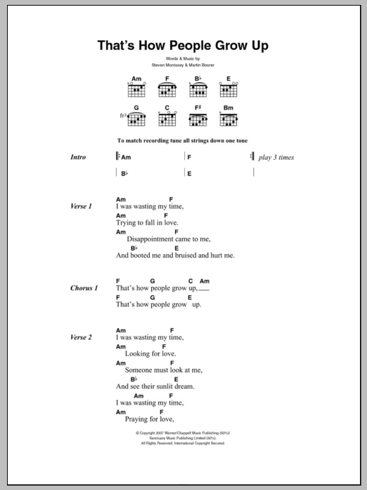 Morrissey That's How People Grow Up Sheet Music Notes & Chords for Lyrics & Chords - Download or Print PDF