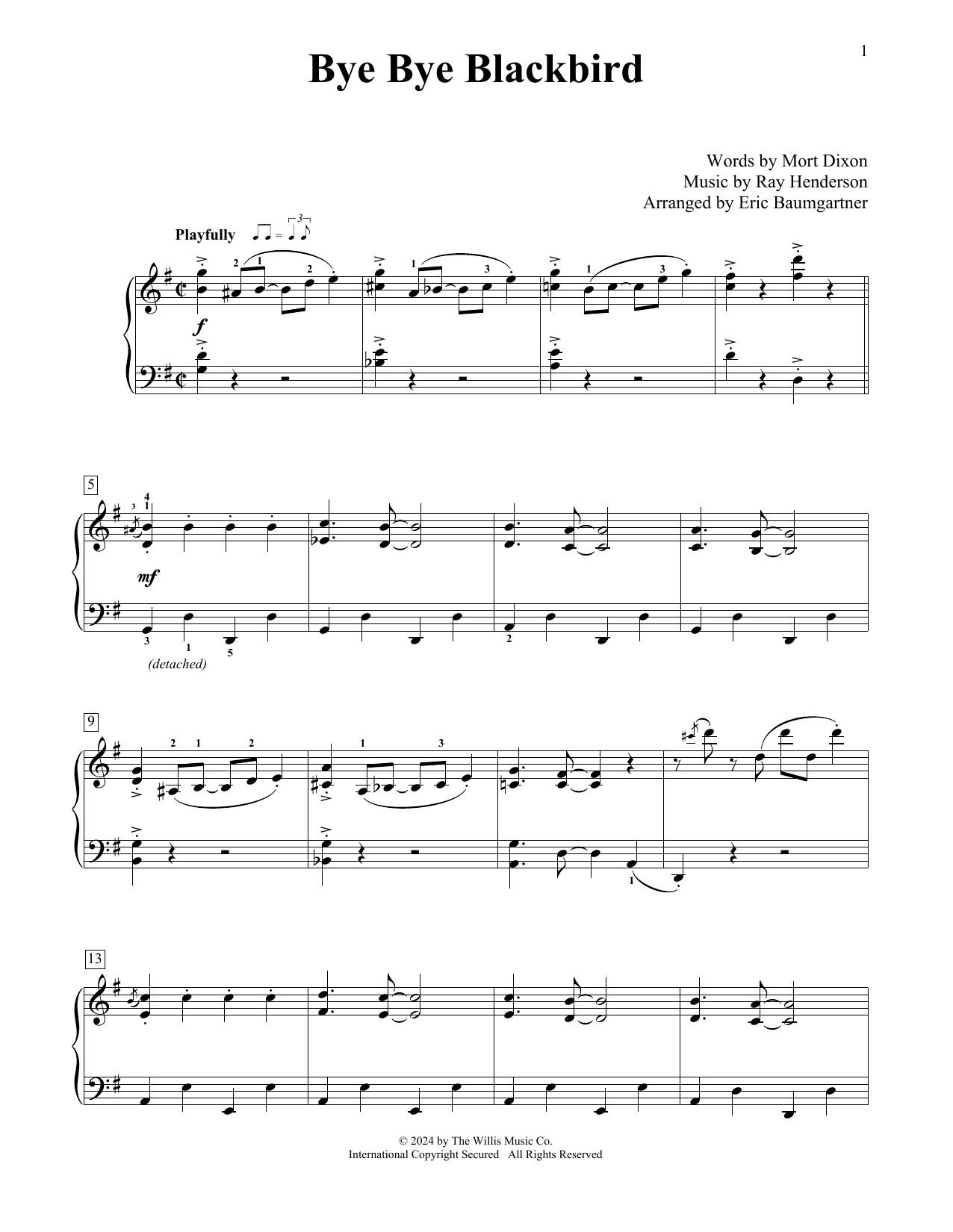 Mort Dixon Bye Bye Blackbird (arr. Eric Baumgartner) Sheet Music Notes & Chords for Educational Piano - Download or Print PDF