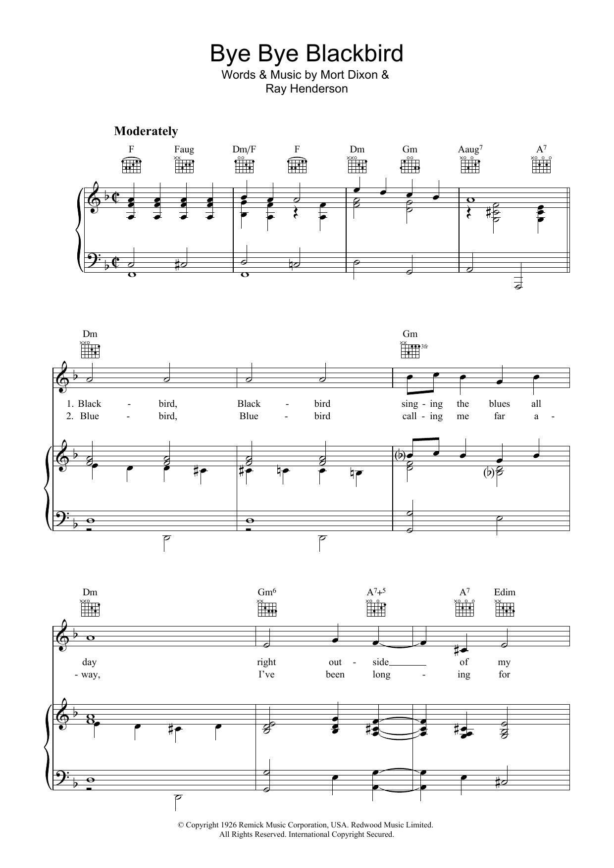 Ray Henderson Bye Bye Blackbird Sheet Music Notes & Chords for Beginner Piano - Download or Print PDF