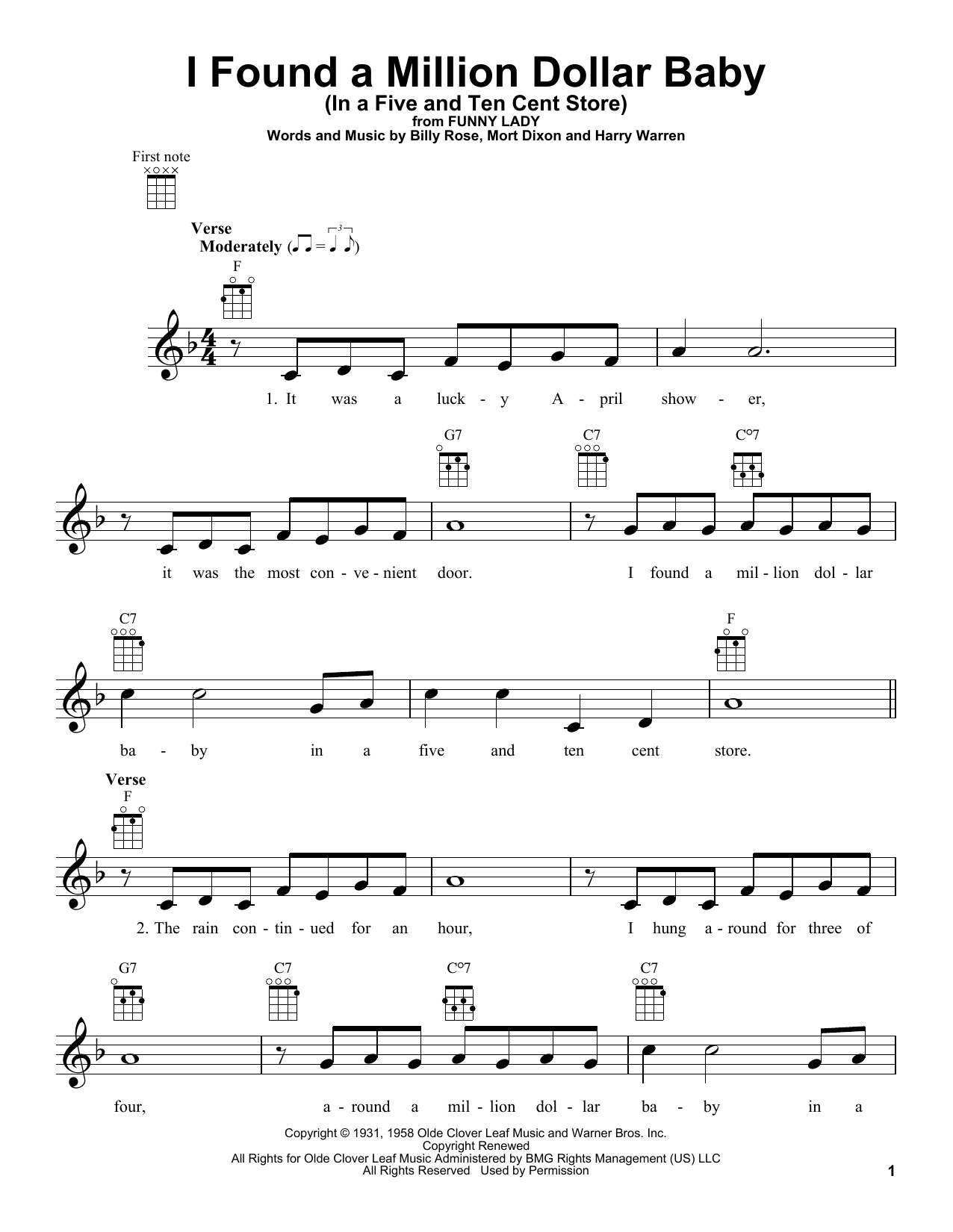 Mort Dixon I Found A Million Dollar Baby (In A Five And Ten Cent Store) Sheet Music Notes & Chords for Ukulele - Download or Print PDF