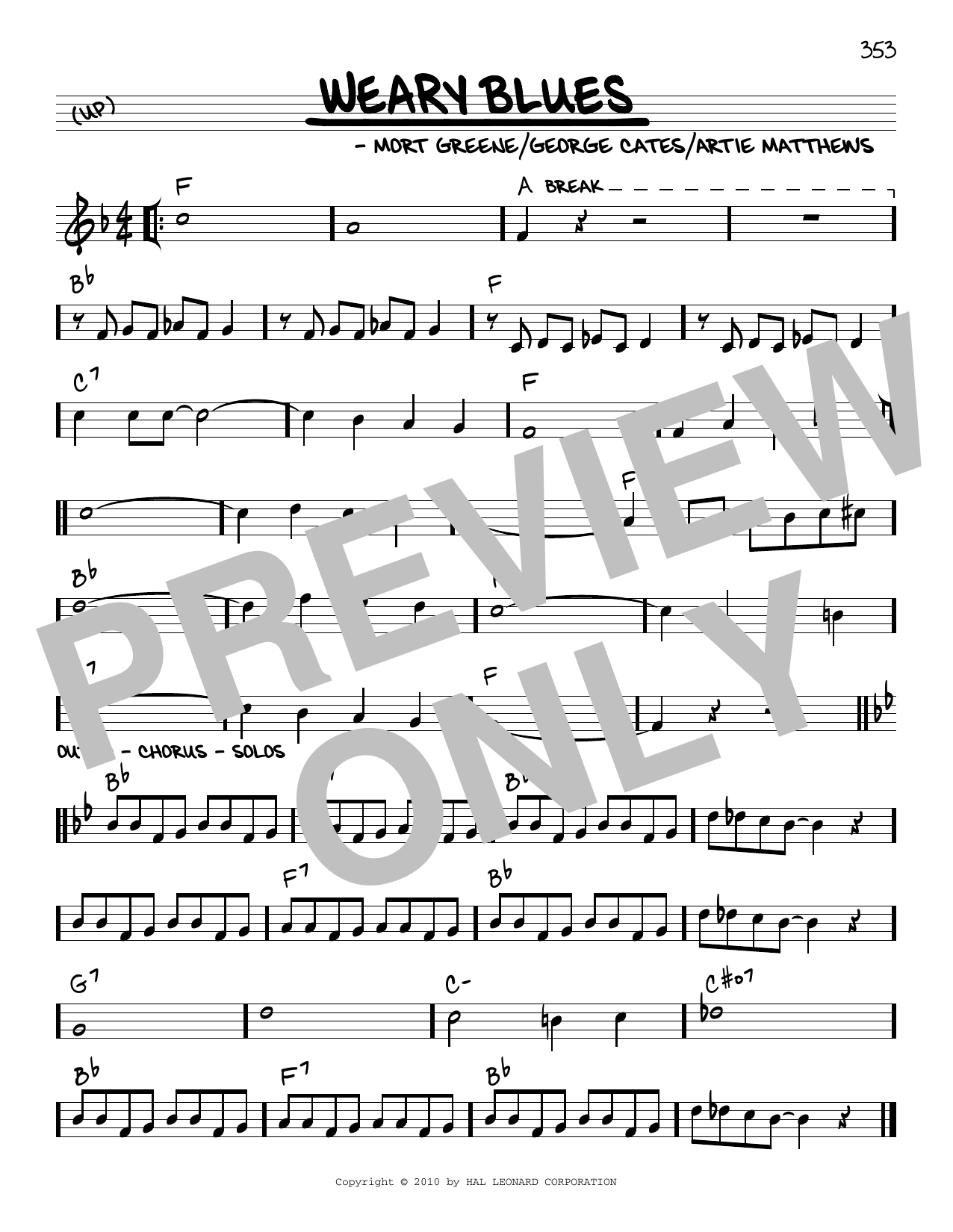 Mort Greene Weary Blues (arr. Robert Rawlins) Sheet Music Notes & Chords for Real Book – Melody, Lyrics & Chords - Download or Print PDF