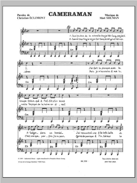 Mort Shuman Cameraman Sheet Music Notes & Chords for Piano & Vocal - Download or Print PDF