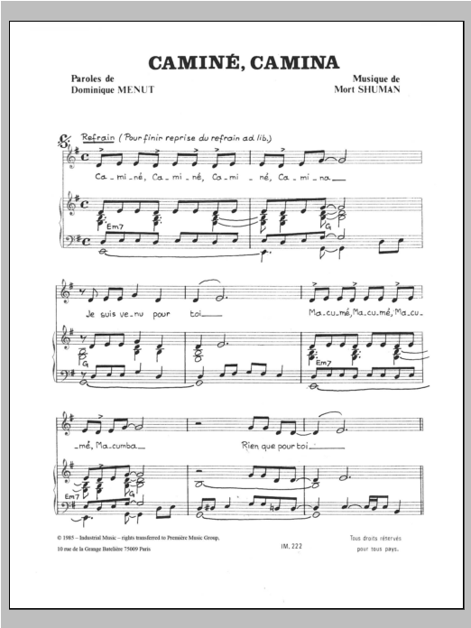 Mort Shuman Camine Camina Sheet Music Notes & Chords for Piano & Vocal - Download or Print PDF