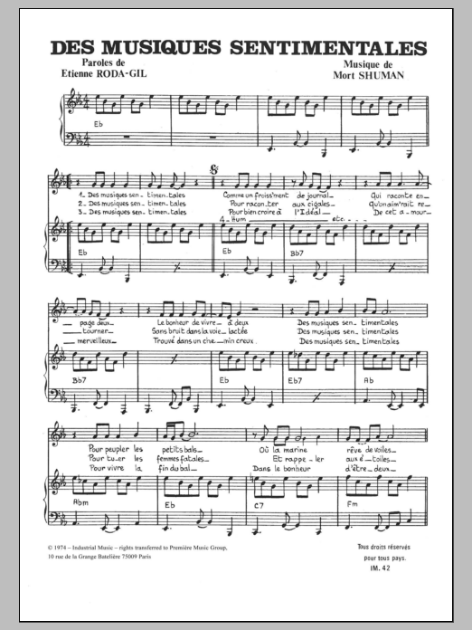 Mort Shuman Des Musiques Sentimentales Sheet Music Notes & Chords for Piano & Vocal - Download or Print PDF