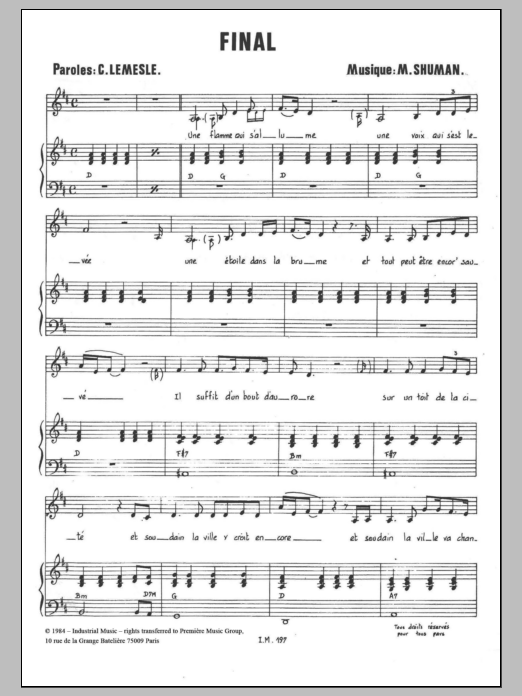 Mort Shuman Final Sheet Music Notes & Chords for Piano & Vocal - Download or Print PDF