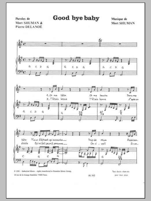 Mort Shuman Good Bye Baby Sheet Music Notes & Chords for Piano & Vocal - Download or Print PDF