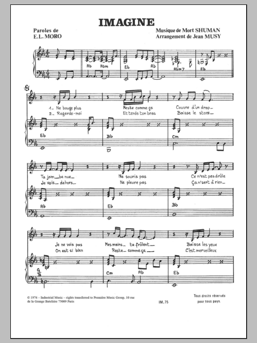 Mort Shuman Imagine Sheet Music Notes & Chords for Piano & Vocal - Download or Print PDF