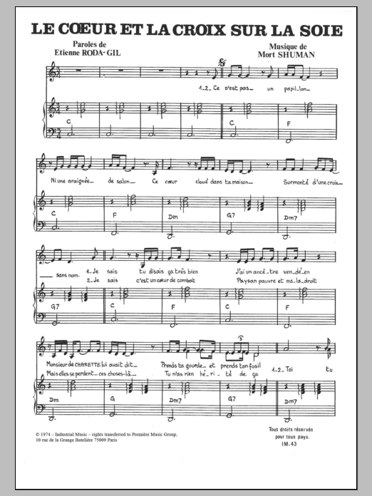 Mort Shuman La Croix Et Le Coeur Sur La Soie Sheet Music Notes & Chords for Piano & Vocal - Download or Print PDF