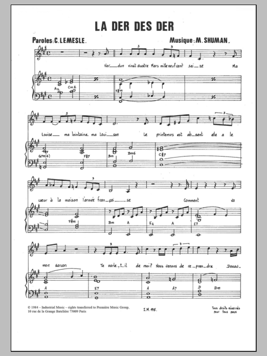 Mort Shuman La Der Des Der Sheet Music Notes & Chords for Piano & Vocal - Download or Print PDF