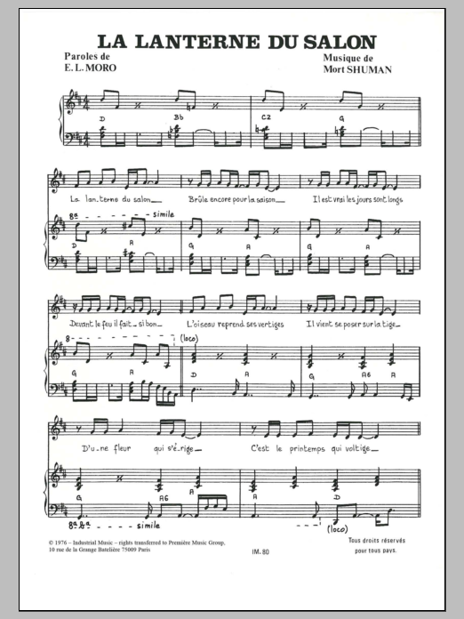 Mort Shuman La Lanterne Du Salon Sheet Music Notes & Chords for Piano & Vocal - Download or Print PDF