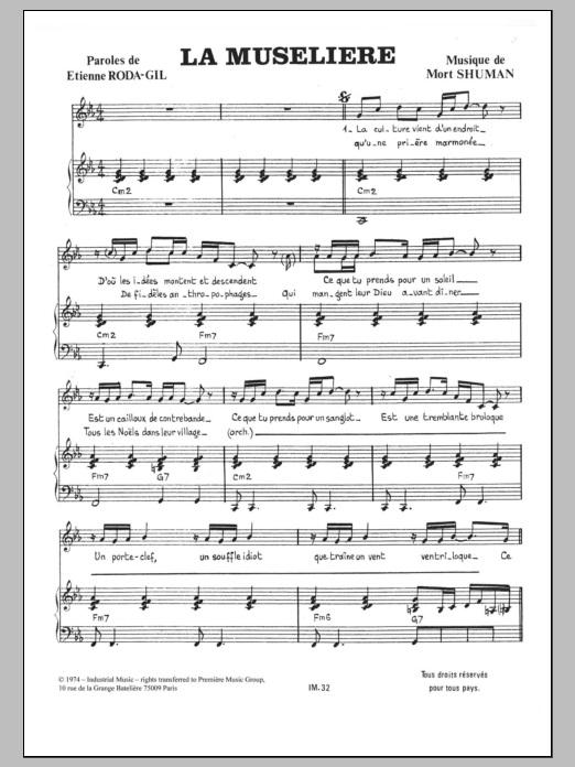 Mort Shuman La Museliere Sheet Music Notes & Chords for Piano & Vocal - Download or Print PDF