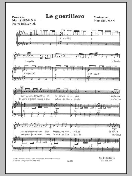 Mort Shuman Le Guerillero Sheet Music Notes & Chords for Piano & Vocal - Download or Print PDF