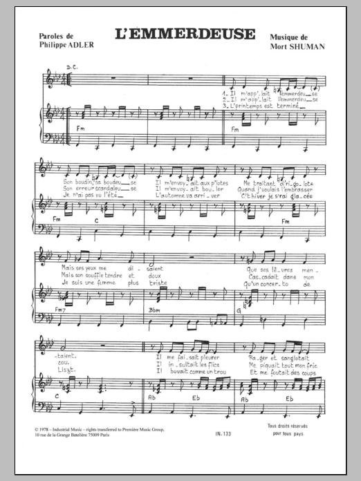 Mort Shuman L'emmerdeuse Sheet Music Notes & Chords for Piano & Vocal - Download or Print PDF