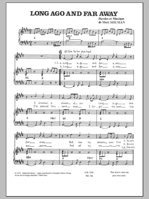 Mort Shuman Long Ago And Far Away Sheet Music Notes & Chords for Piano & Vocal - Download or Print PDF