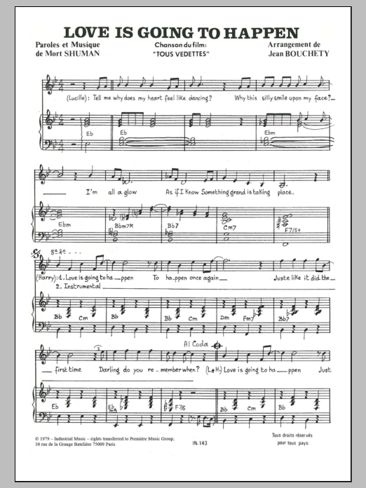 Mort Shuman Love Is Going To Happen Sheet Music Notes & Chords for Piano & Vocal - Download or Print PDF