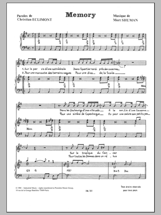 Mort Shuman Memory Sheet Music Notes & Chords for Piano & Vocal - Download or Print PDF