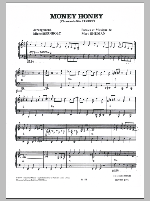 Mort Shuman Money Honey Sheet Music Notes & Chords for Piano & Vocal - Download or Print PDF