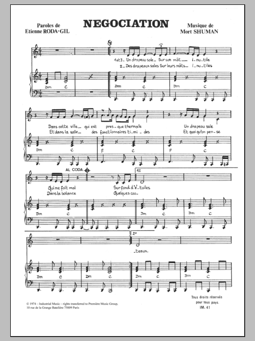 Mort Shuman Negociation Sheet Music Notes & Chords for Piano & Vocal - Download or Print PDF