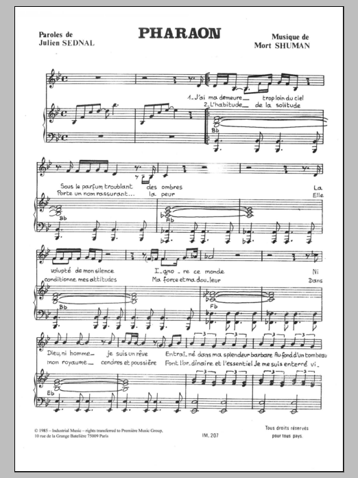 Mort Shuman Pharaon Sheet Music Notes & Chords for Piano & Vocal - Download or Print PDF