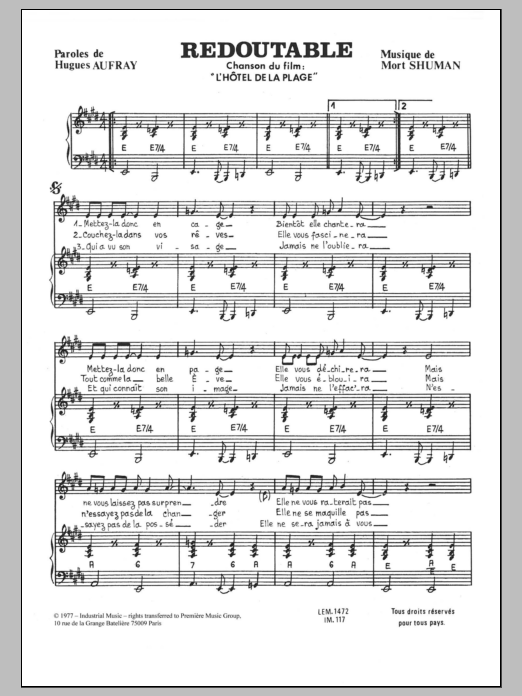Mort Shuman Redoutable (Musique De Film) Sheet Music Notes & Chords for Piano & Vocal - Download or Print PDF