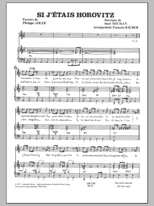 Mort Shuman Si J'etais Horovitz Sheet Music Notes & Chords for Piano & Vocal - Download or Print PDF