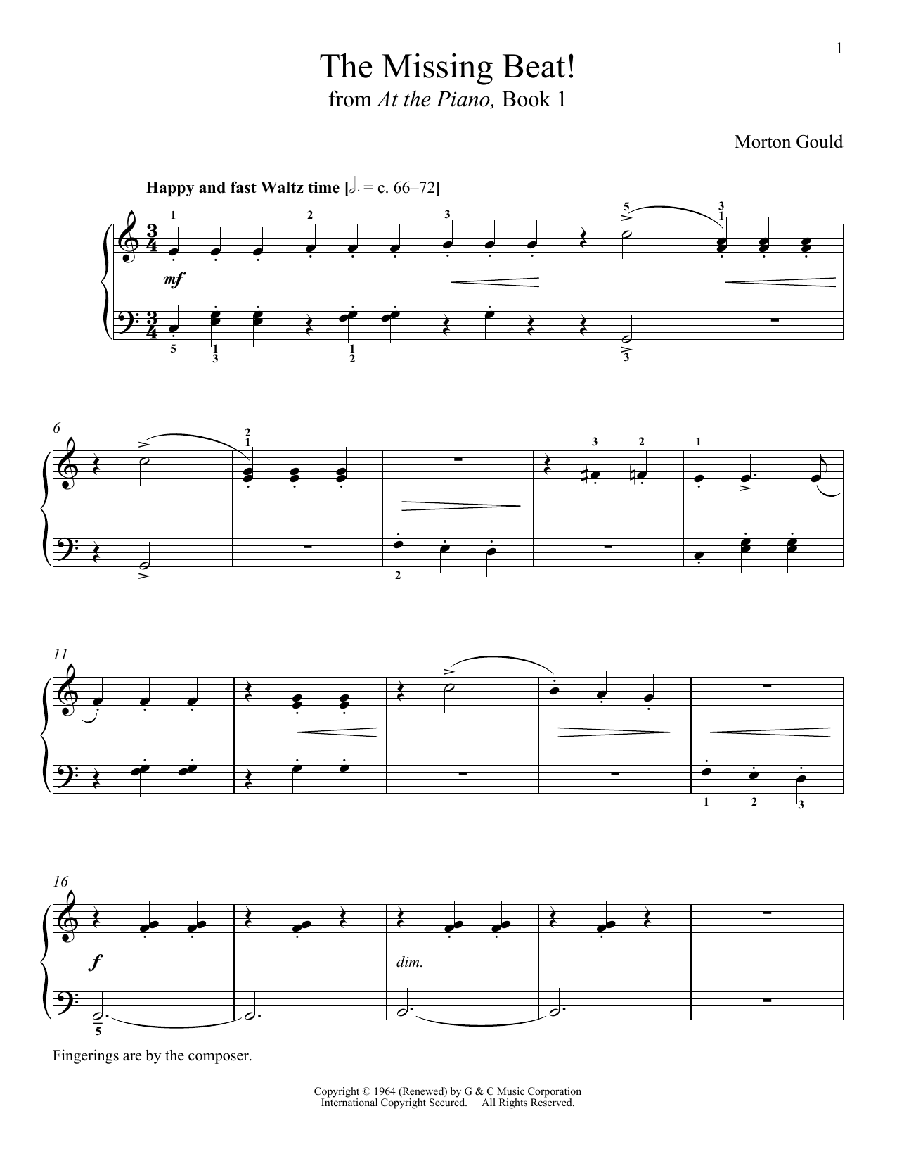 Morton Gould The Missing Beat Sheet Music Notes & Chords for Piano - Download or Print PDF