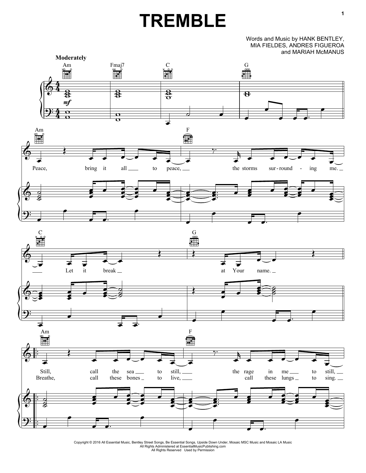 Mosaic MSC Tremble Sheet Music Notes & Chords for Piano, Vocal & Guitar (Right-Hand Melody) - Download or Print PDF
