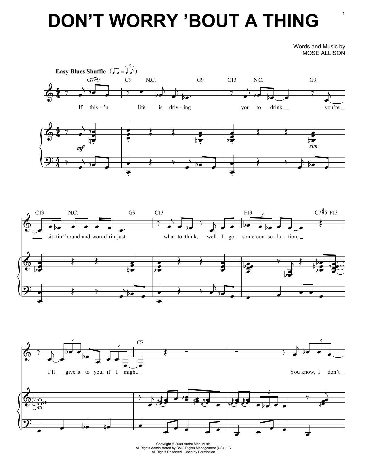 Mose Allison Don't Worry About A Thing Sheet Music Notes & Chords for Piano & Vocal - Download or Print PDF
