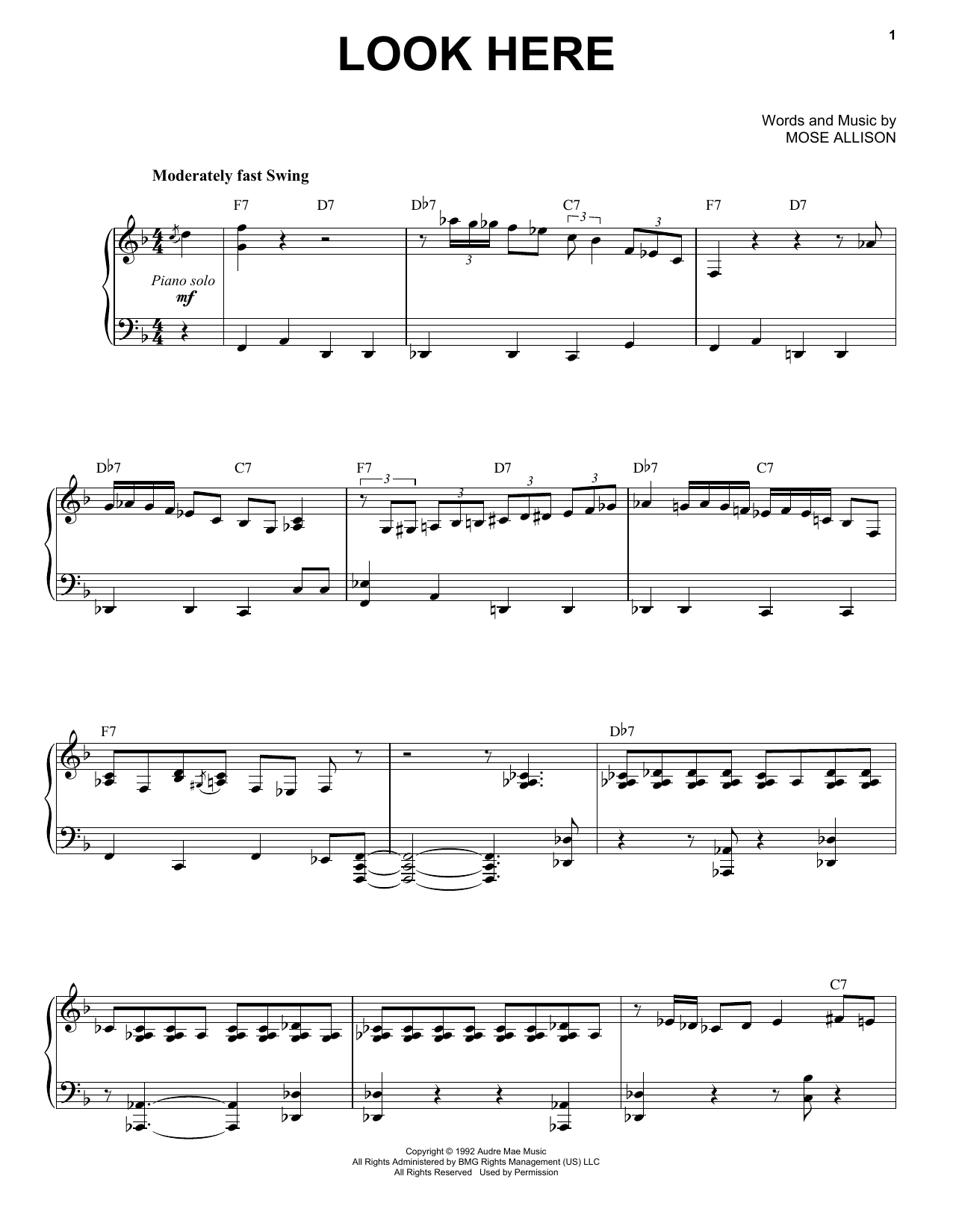 Mose Allison Look Here Sheet Music Notes & Chords for Piano & Vocal - Download or Print PDF