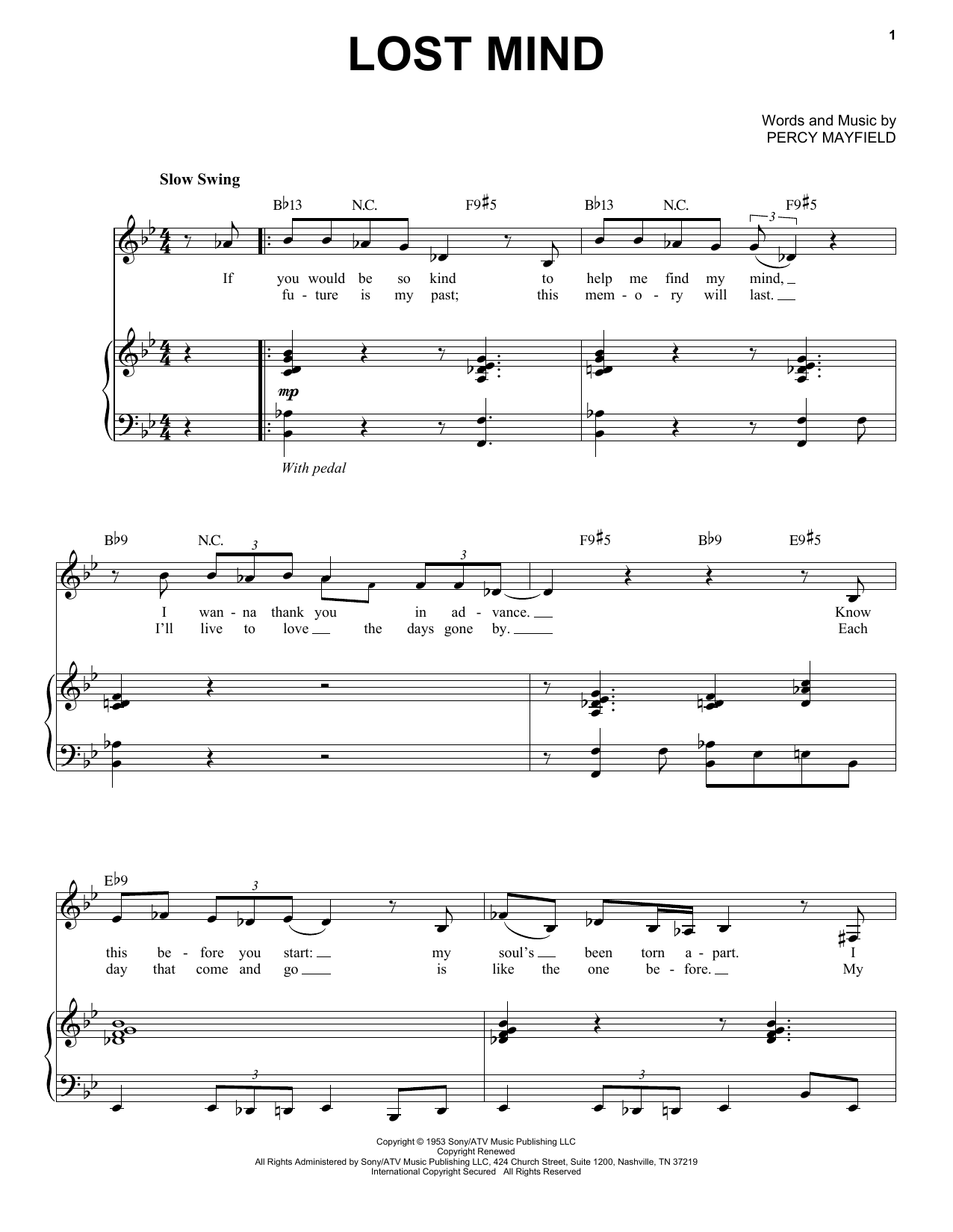 Mose Allison Lost Mind Sheet Music Notes & Chords for Piano & Vocal - Download or Print PDF