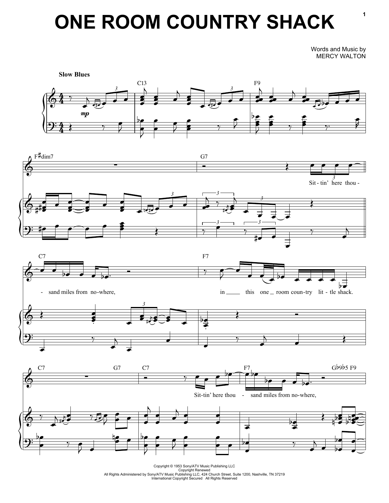 Mose Allison One Room Country Shack Sheet Music Notes & Chords for Piano & Vocal - Download or Print PDF
