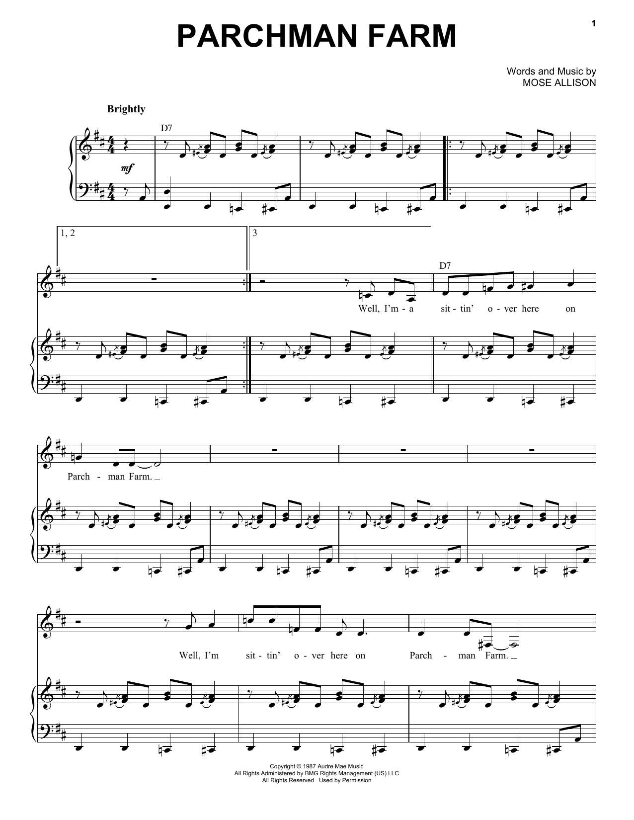 Mose Allison Parchman Farm Sheet Music Notes & Chords for Piano & Vocal - Download or Print PDF