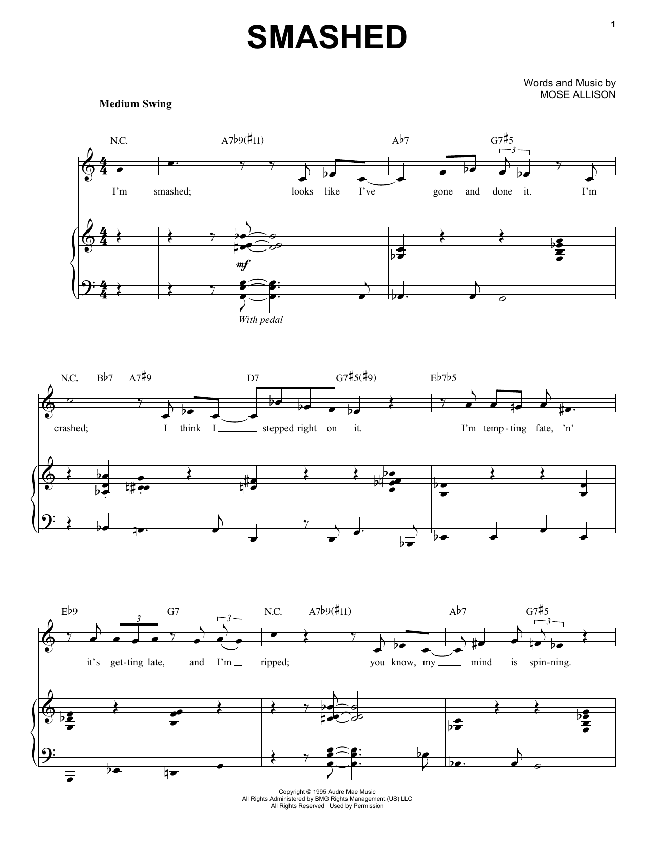 Mose Allison Smashed Sheet Music Notes & Chords for Piano & Vocal - Download or Print PDF