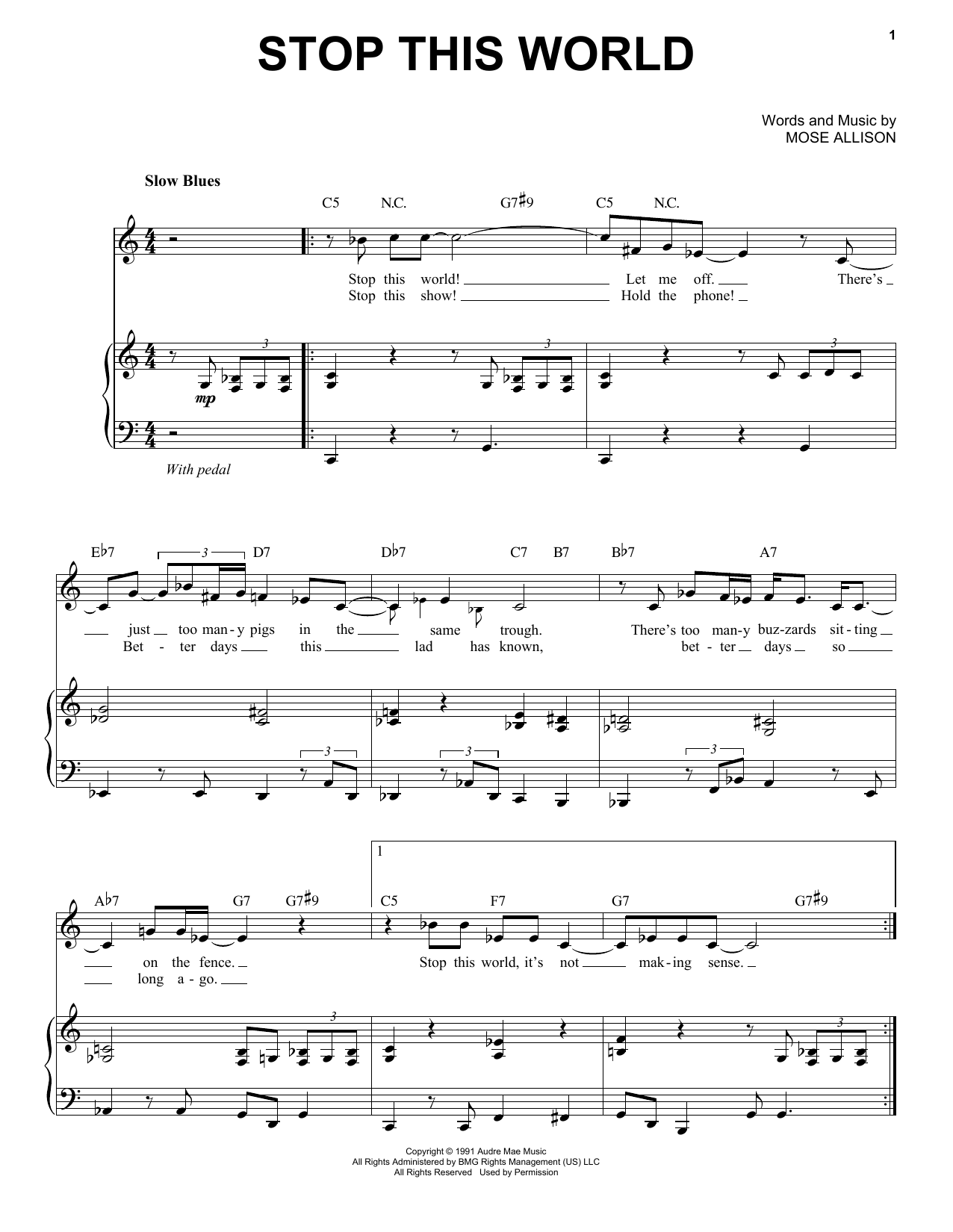 Mose Allison Stop This World Sheet Music Notes & Chords for Piano & Vocal - Download or Print PDF
