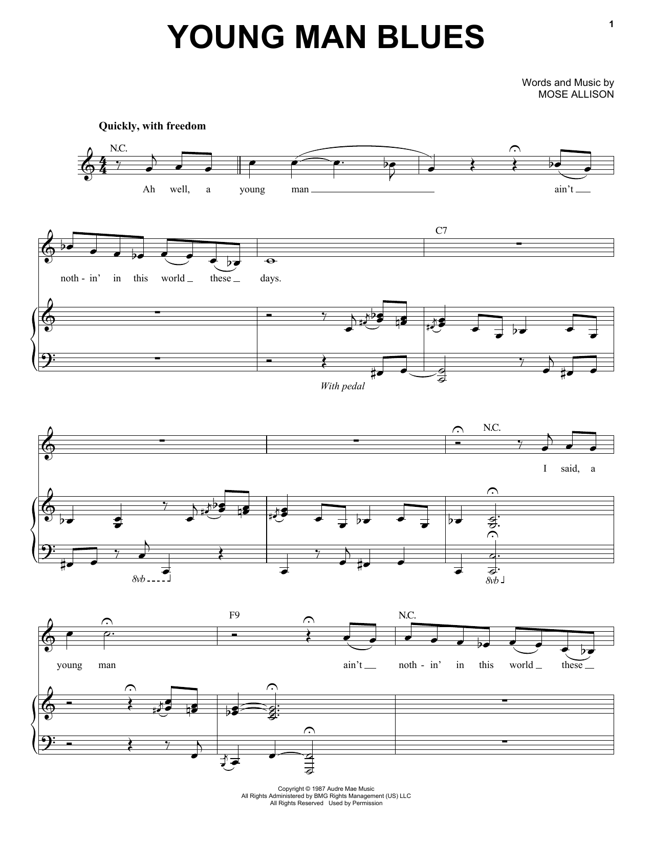 Mose Allison Young Man Blues Sheet Music Notes & Chords for Piano & Vocal - Download or Print PDF