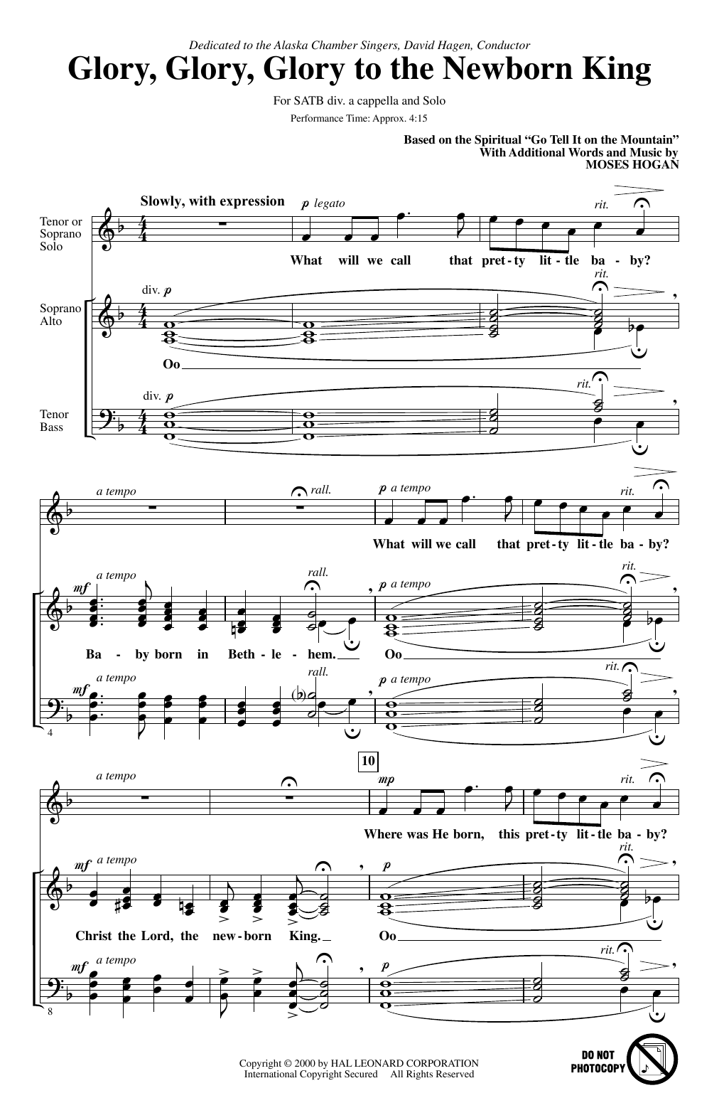 Moses Hogan Glory, Glory, Glory To The Newborn King Sheet Music Notes & Chords for SATB Choir - Download or Print PDF