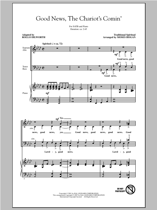Moses Hogan Good News, The Chariot's Comin' Sheet Music Notes & Chords for SATB - Download or Print PDF
