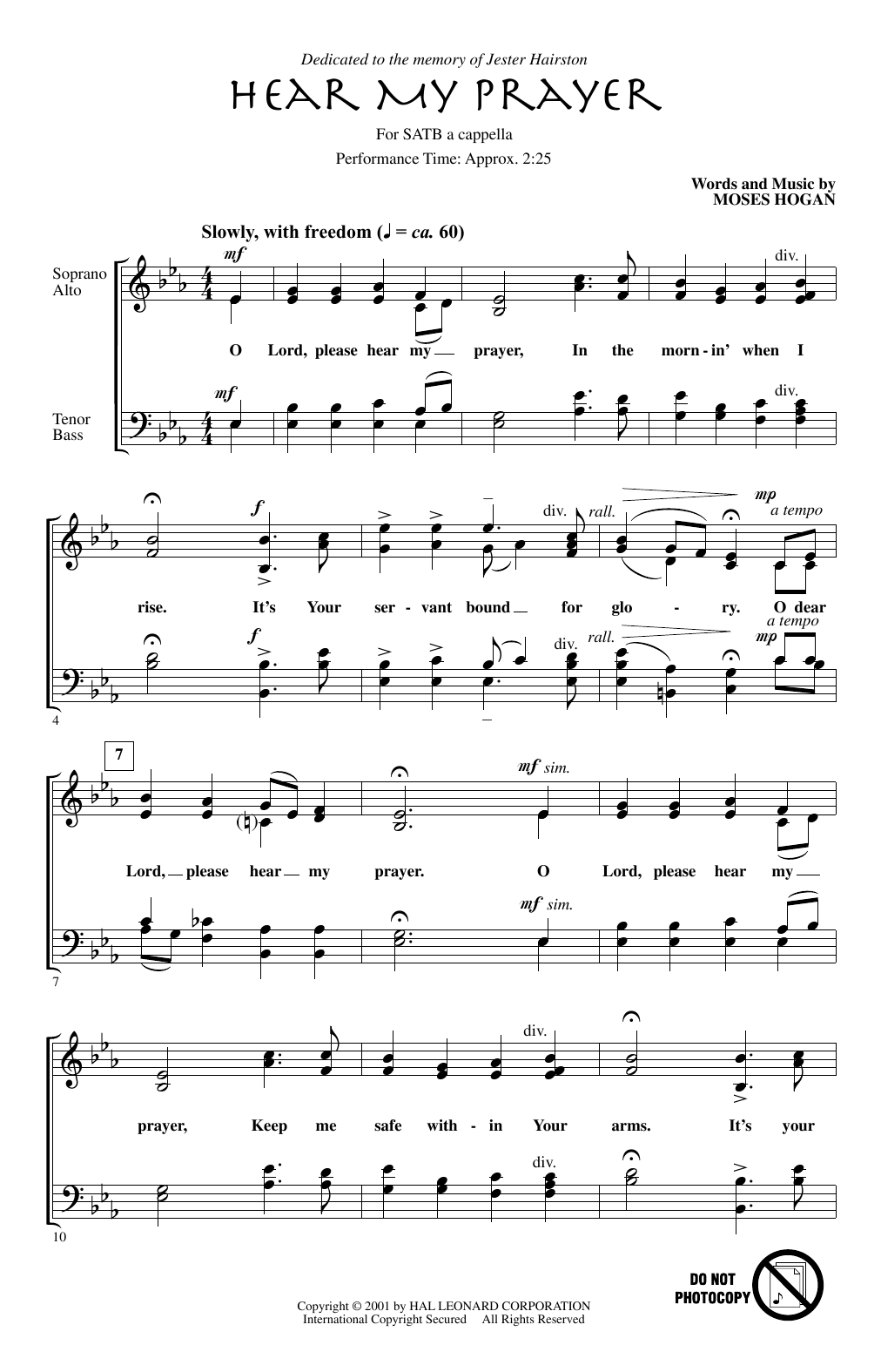 Moses Hogan Hear My Prayer Sheet Music Notes & Chords for SATB Choir - Download or Print PDF